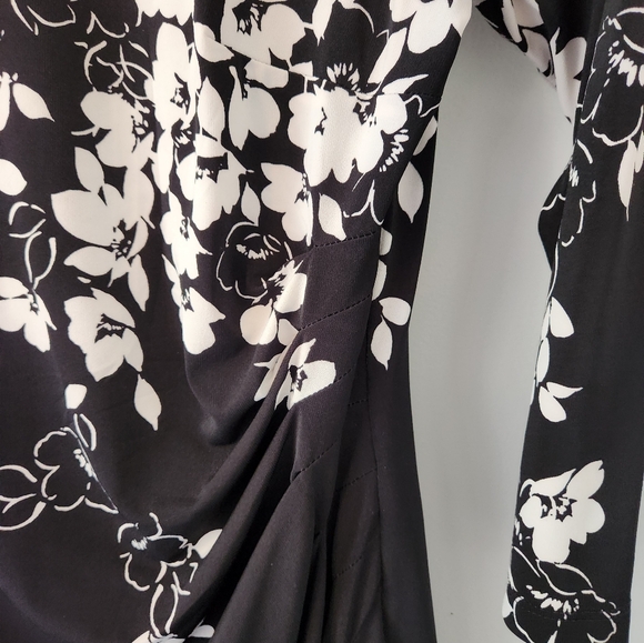 Chaps Black Floral Sheath Dress Long Sleeve Ruched sz XL - Picture 4 of 6